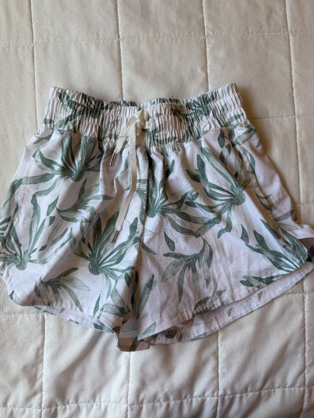 Puma Flowy Shorts White Sage Green Tropical Leaf Print XS